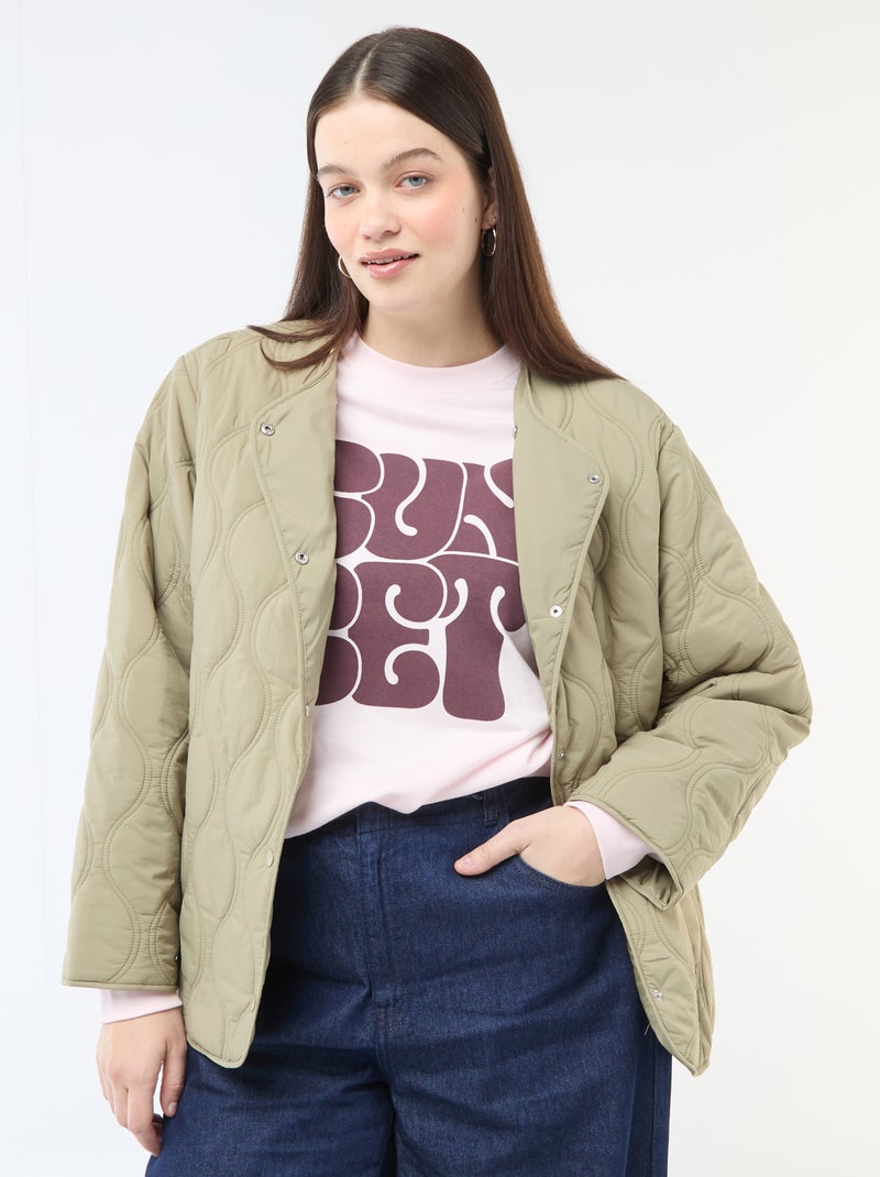 Doudoune à capuche avec plastron intérieur en molleton amovible Vert - Kiabi