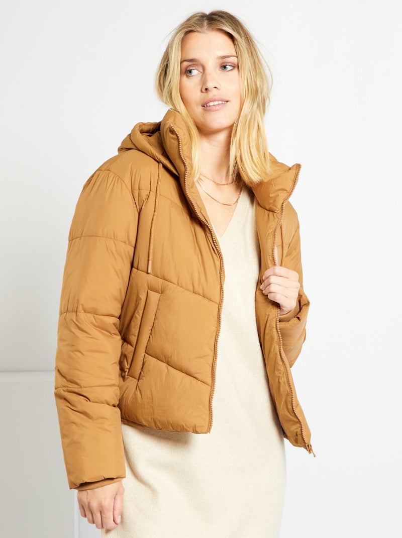 Doudoune à capuche courte Beige - Kiabi
