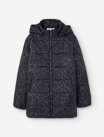 Doudoune à capuche et imprimé léopard