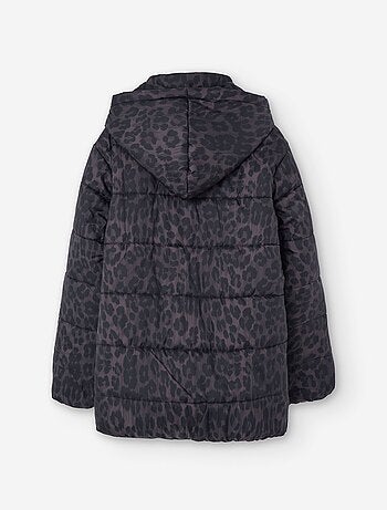 Doudoune à capuche et imprimé léopard