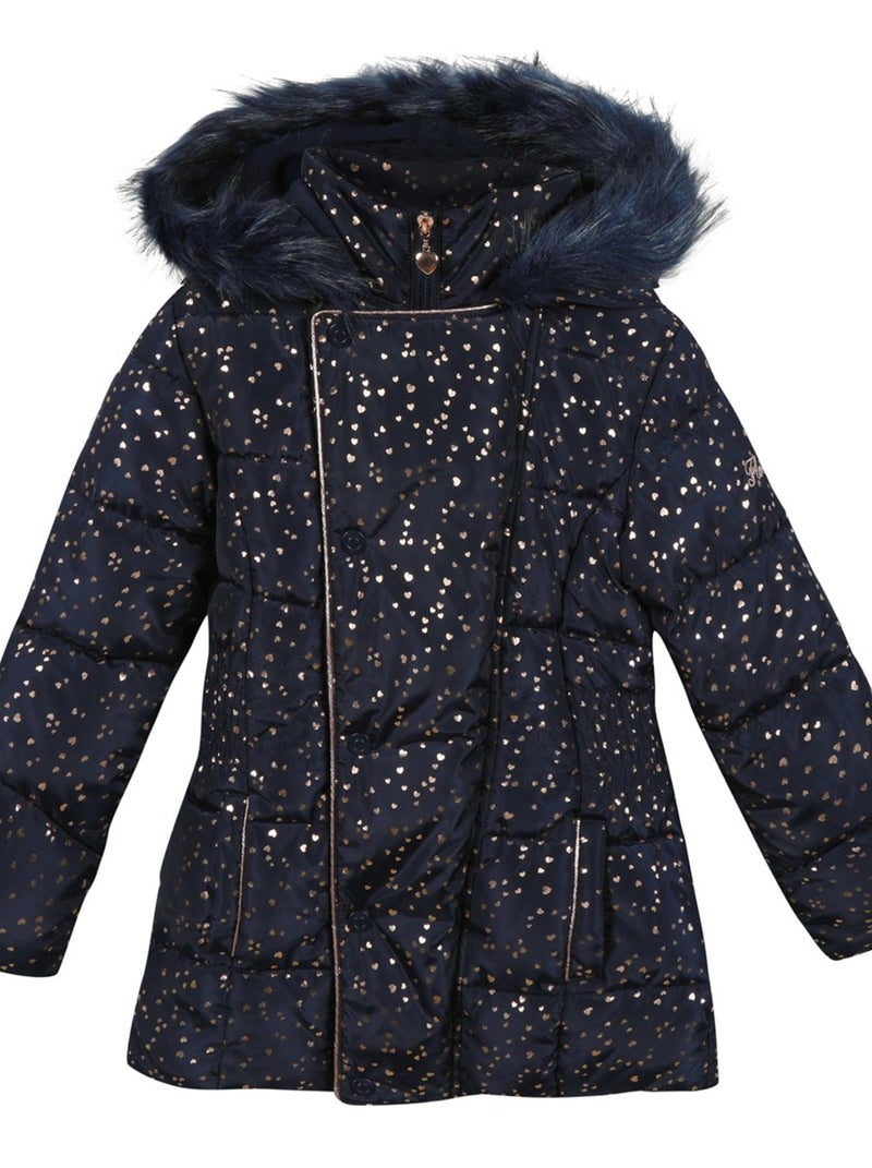 Doudoune À Capuche Imprimée Coeurs 'floriane' Bleu marine - Kiabi