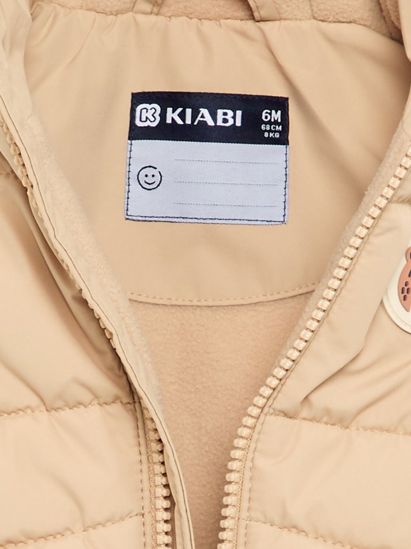 Doudoune à capuche matelassée sans manches Beige - Kiabi