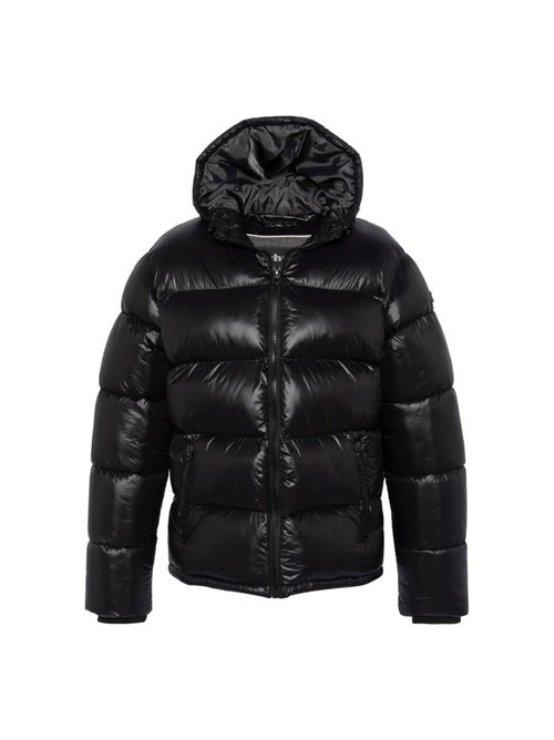 Doudoune à capuche noire matelassée en nylon avec une coupe droite - Kiabi