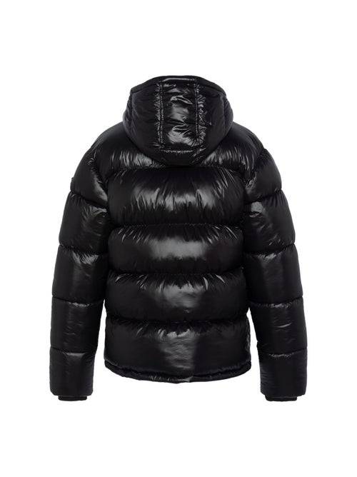 Doudoune à capuche noire matelassée en nylon avec une coupe droite - Kiabi