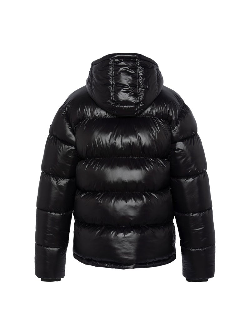 Doudoune à capuche noire matelassée en nylon avec une coupe droite Noir - Kiabi