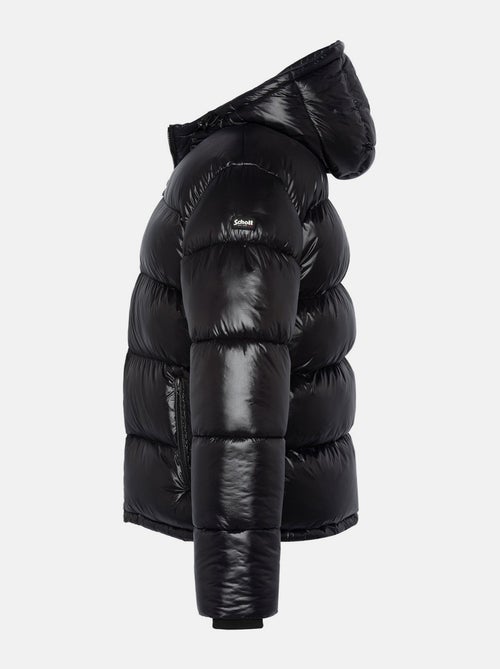 Doudoune à capuche noire matelassée en nylon avec une coupe droite - Kiabi