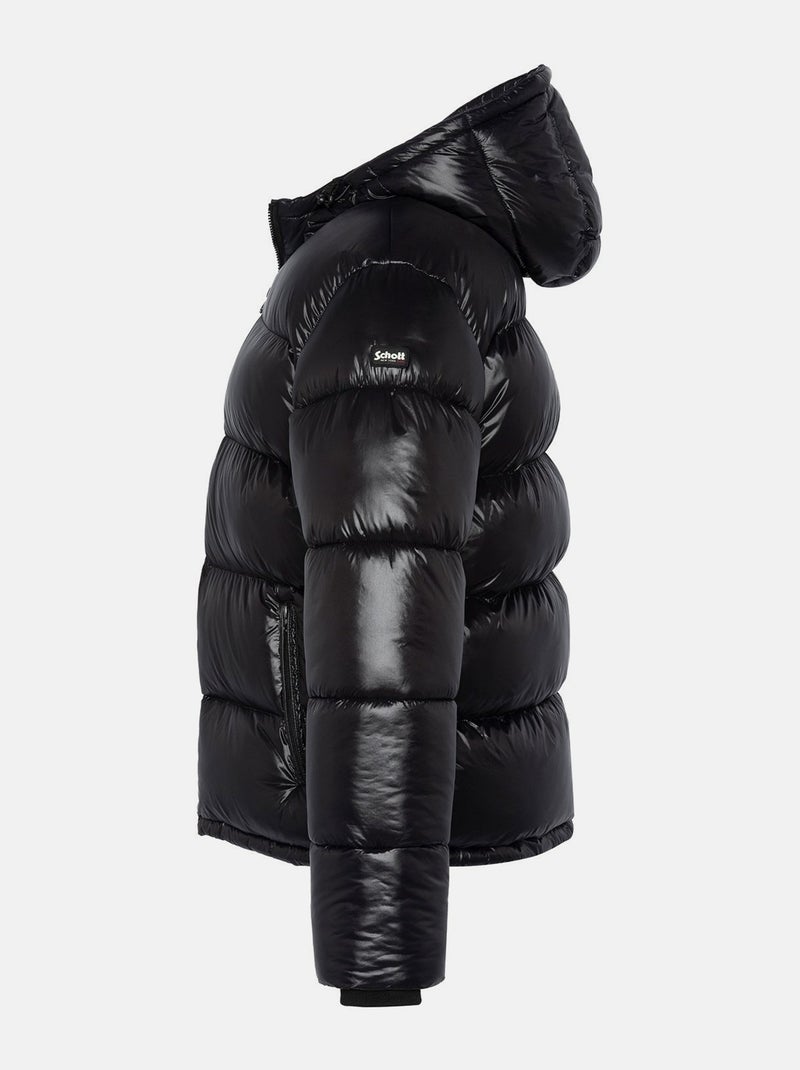 Doudoune à capuche noire matelassée en nylon avec une coupe droite Noir - Kiabi