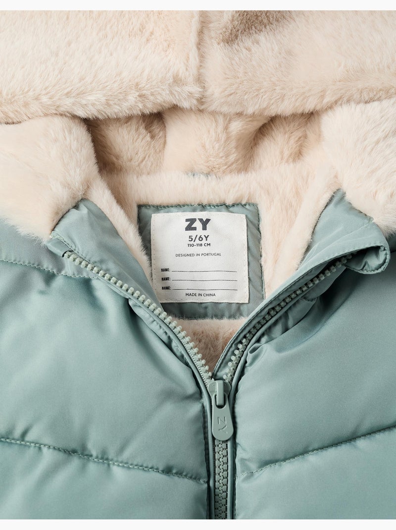 Doudoune avec capuche et doublure en peluche douce synthétique Vert - Kiabi