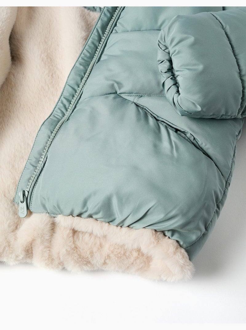 Doudoune avec capuche et doublure en peluche douce synthétique Vert - Kiabi