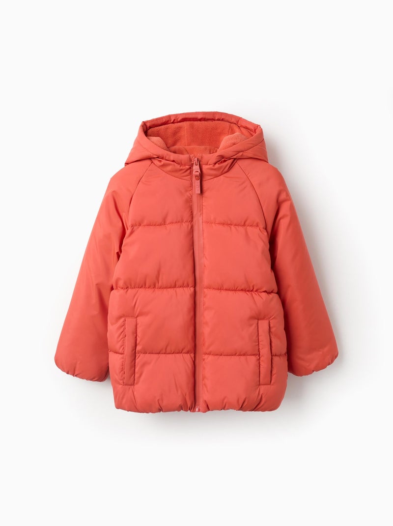Doudoune avec Capuche et Doublure Polaire Noir Orange - Kiabi