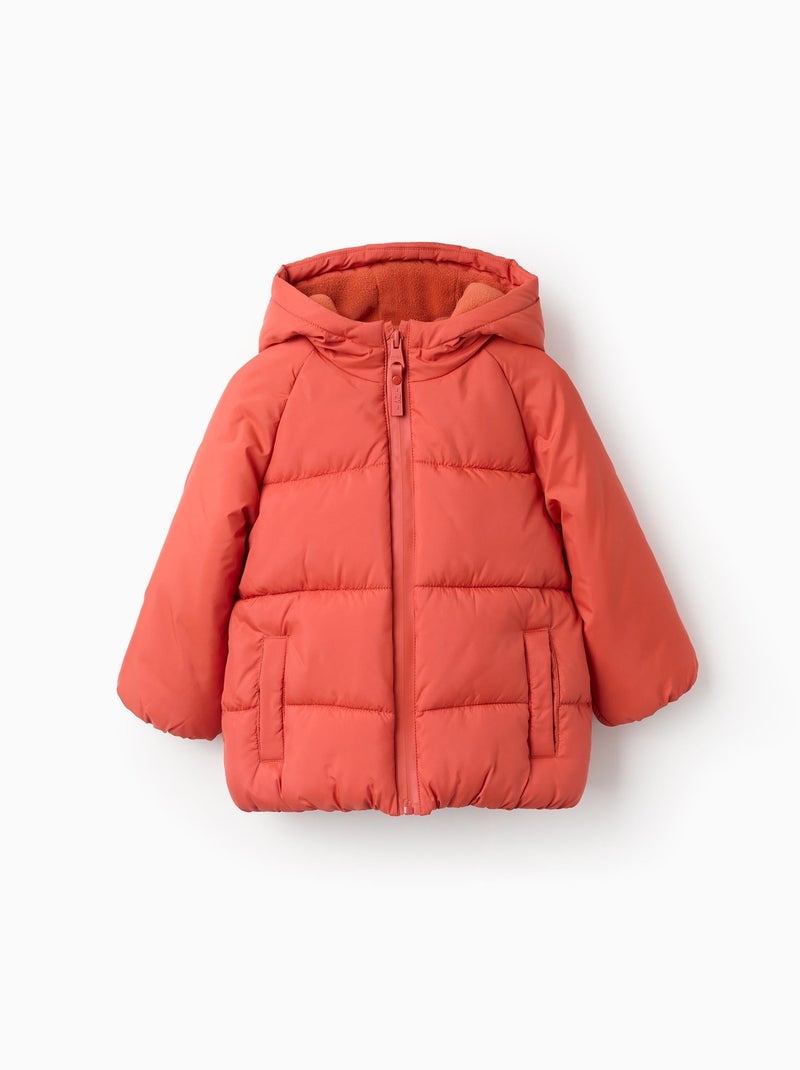 Doudoune avec Capuche et Doublure Polaire Noir Orange - Kiabi