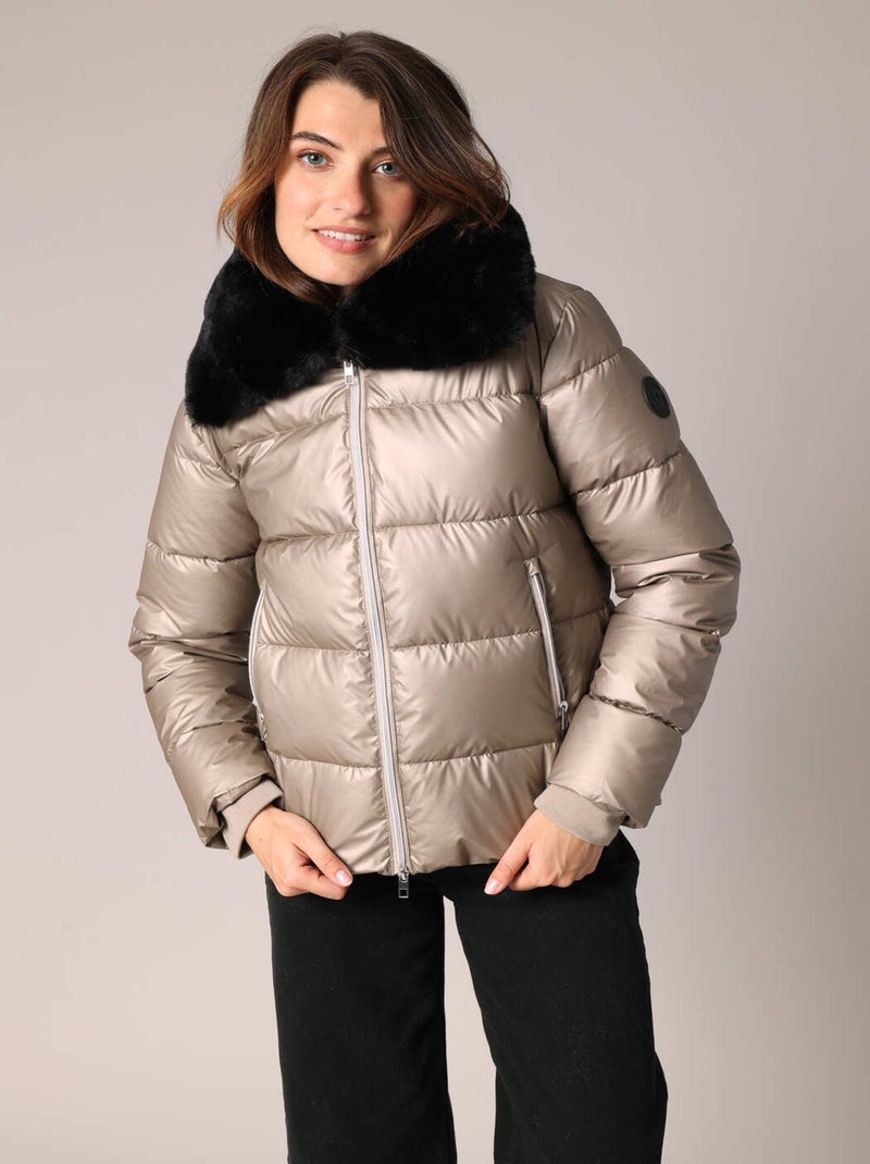 Doudoune avec col en fausse fourrure amovible
 'Deeluxe' Gris taupe - Kiabi