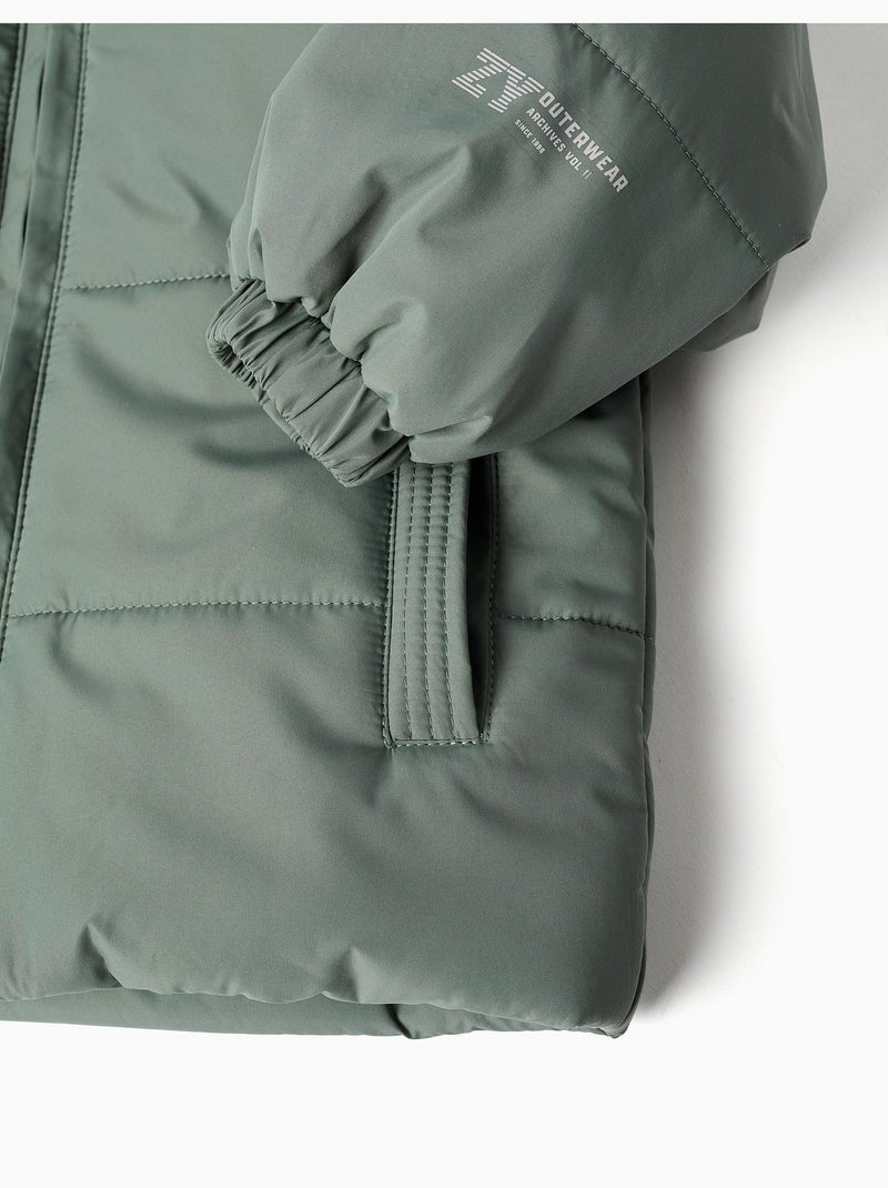 Doudoune avec doublure en polaire et capuche amovible Vert foncé - Kiabi