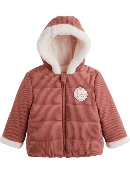 Doudoune bébé en velours côtelé doublée sherpa avec capuche Evie - Kiabi