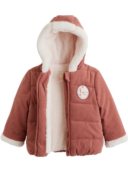 Doudoune bébé en velours côtelé doublée sherpa avec capuche Evie - Kiabi