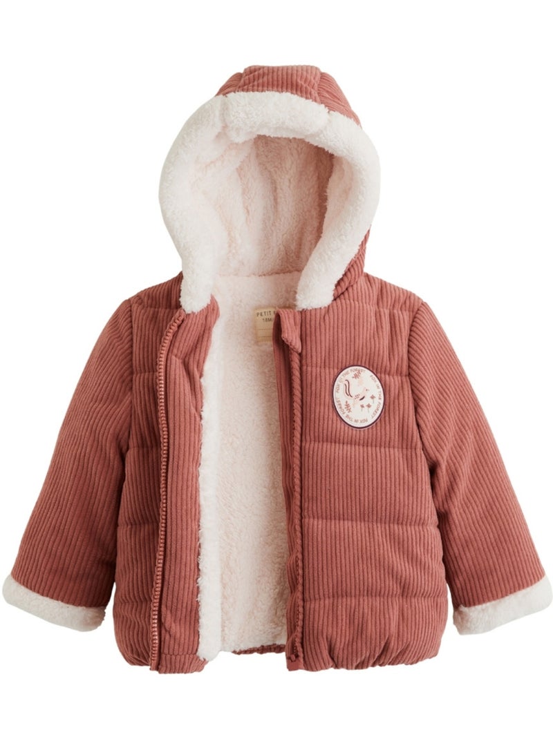 Doudoune bébé en velours côtelé doublée sherpa avec capuche Evie Rose - Kiabi