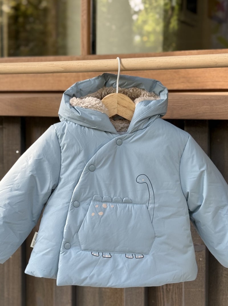 Doudoune bébé imperméable doublée sherpa avec capuche Nino Bleu - Kiabi