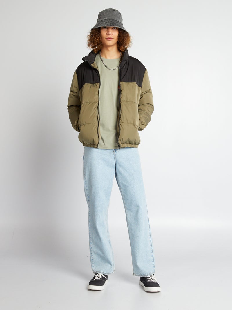 Doudoune bicolore matelassée Kaki - Kiabi