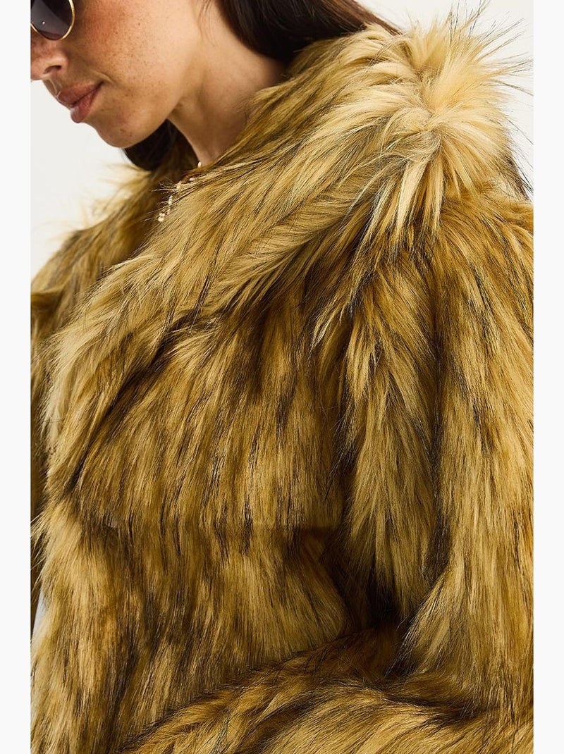 Doudoune boutonnée en peluche coupe décontractée avec col chemise lucci Camel - Kiabi