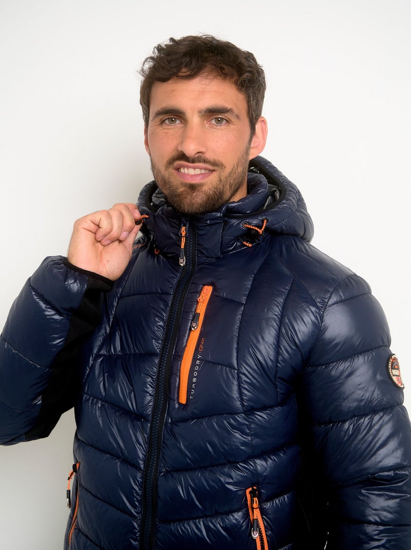Doudoune chaude brillante détails fluo Bleu marine - Kiabi