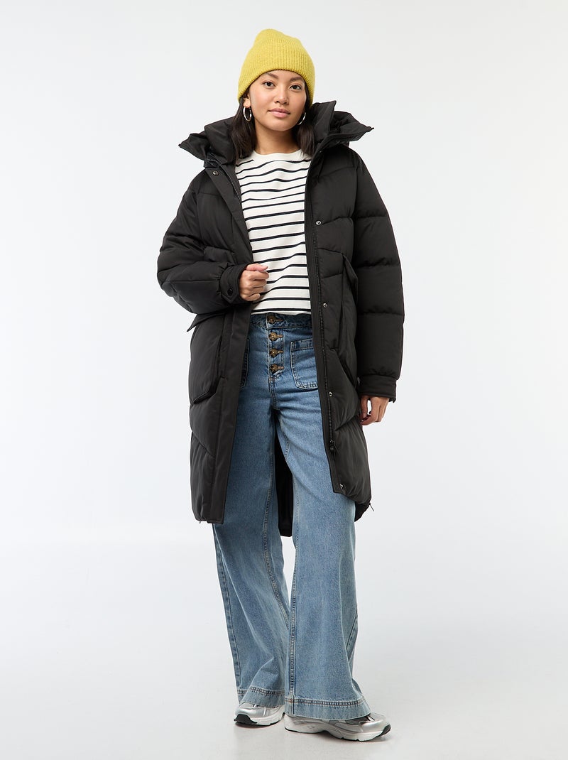 Doudoune chaude longue à capuche Noir - Kiabi
