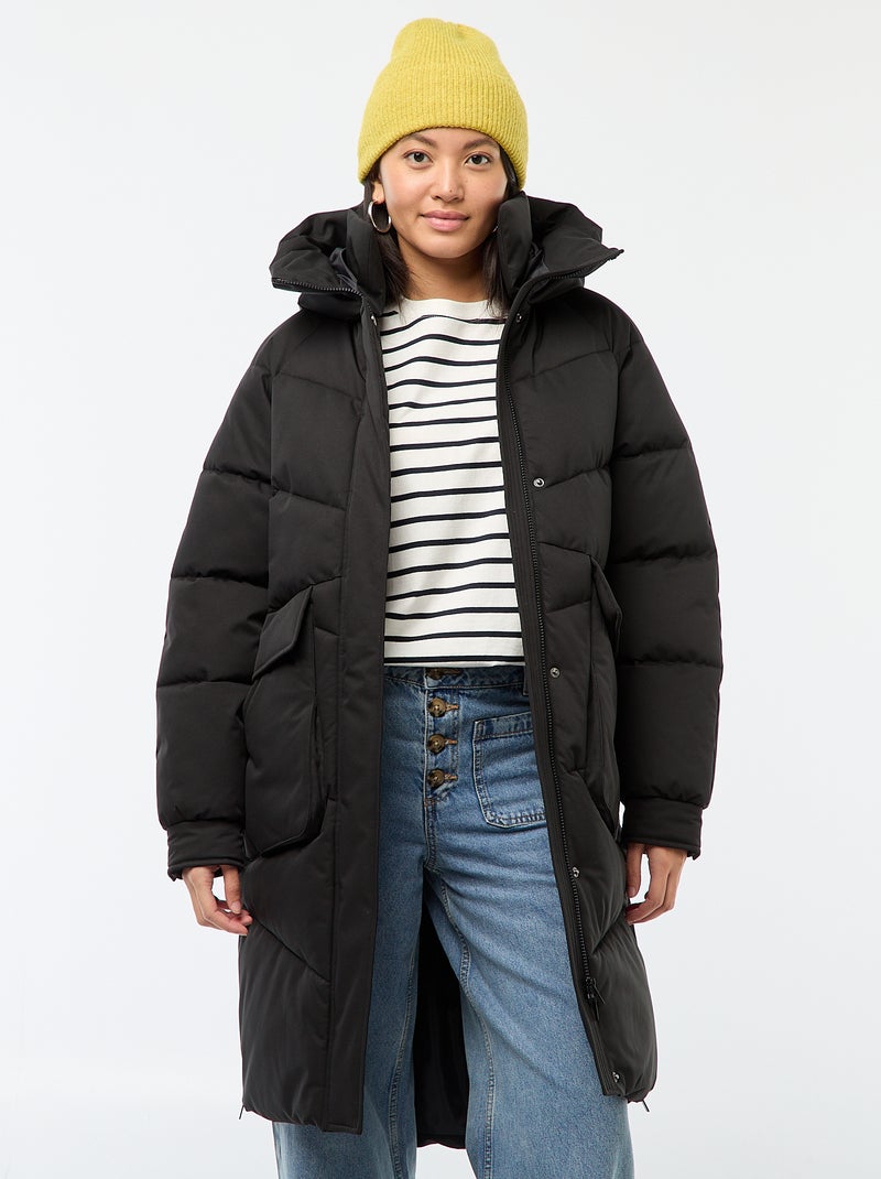 Doudoune chaude longue à capuche Noir - Kiabi