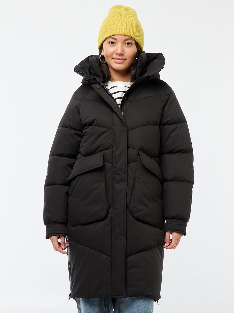 Doudoune chaude longue à capuche Noir - Kiabi