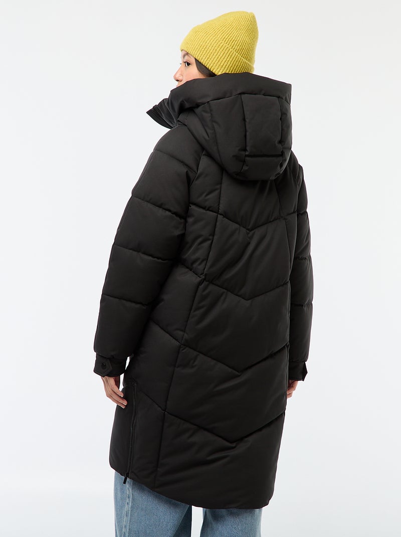 Doudoune chaude longue à capuche Noir - Kiabi
