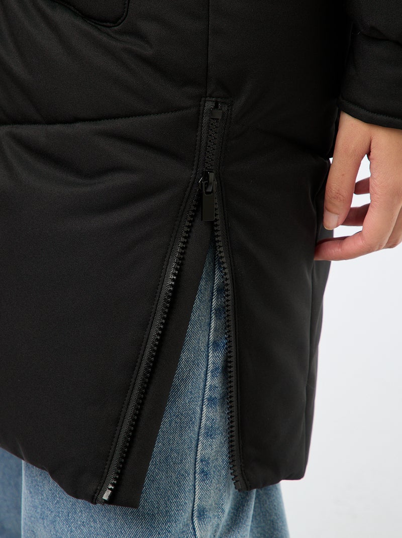 Doudoune chaude longue à capuche Noir - Kiabi