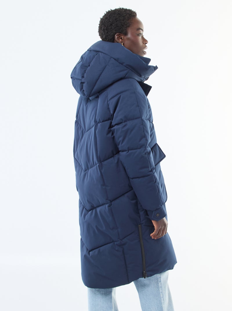 Doudoune chaude longue déperlante à capuche Bleu - Kiabi