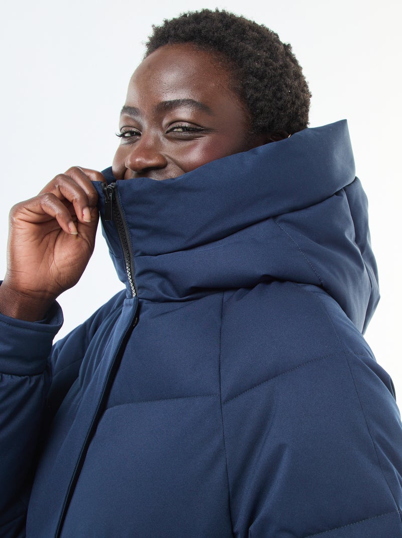 Doudoune chaude longue déperlante à capuche Bleu - Kiabi