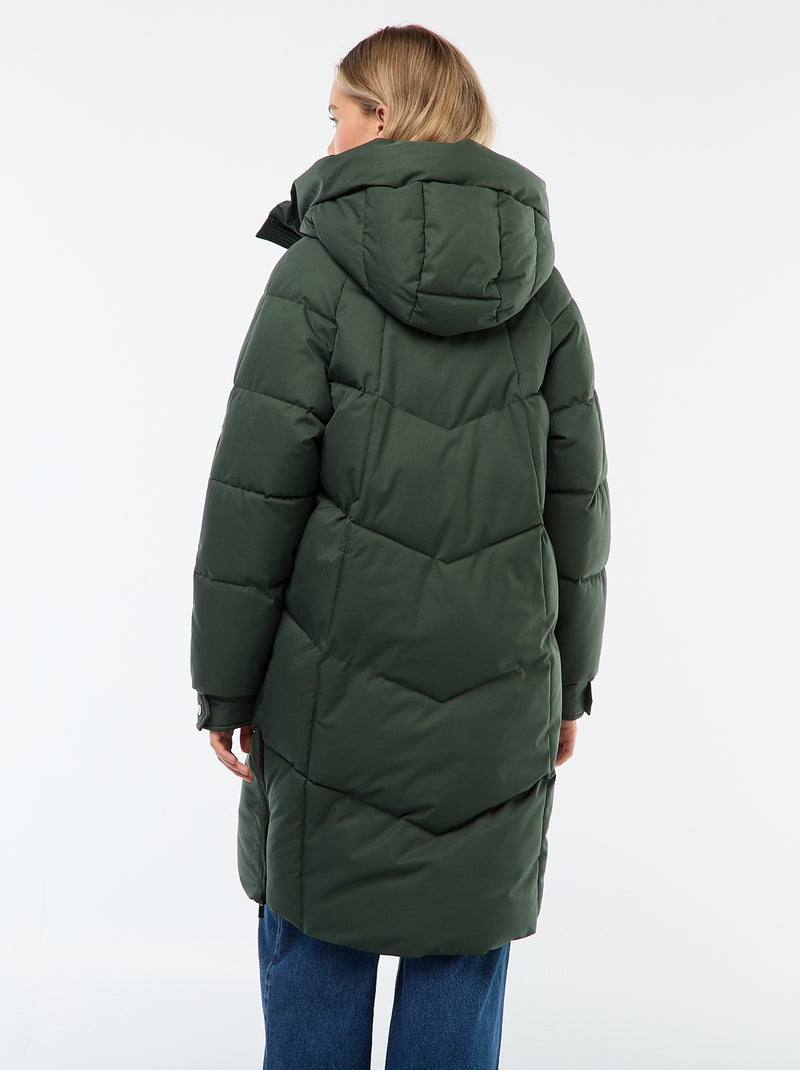 Doudoune chaude longue déperlante à capuche Kaki - Kiabi
