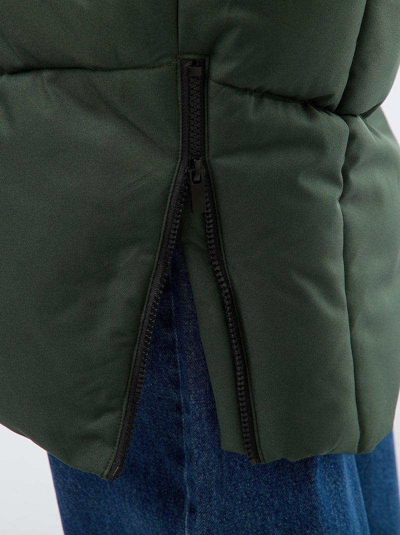 Doudoune chaude longue déperlante à capuche Kaki - Kiabi