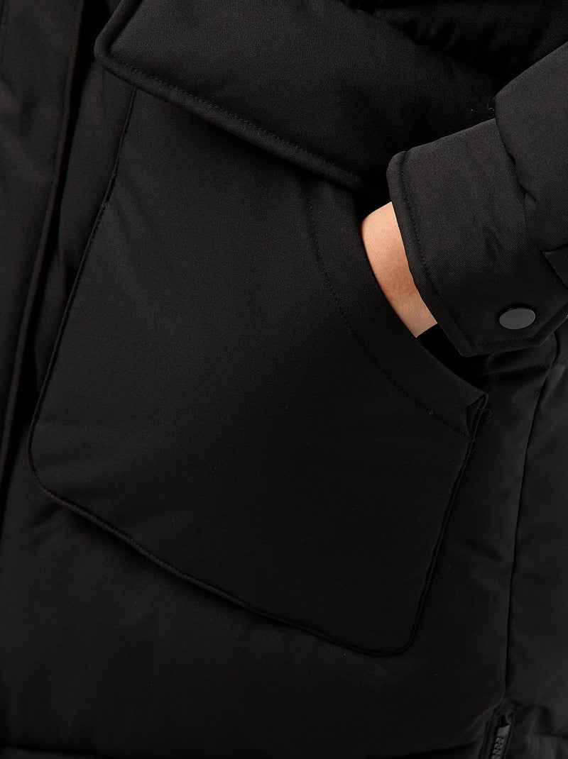 Doudoune chaude longue déperlante à capuche Noir - Kiabi