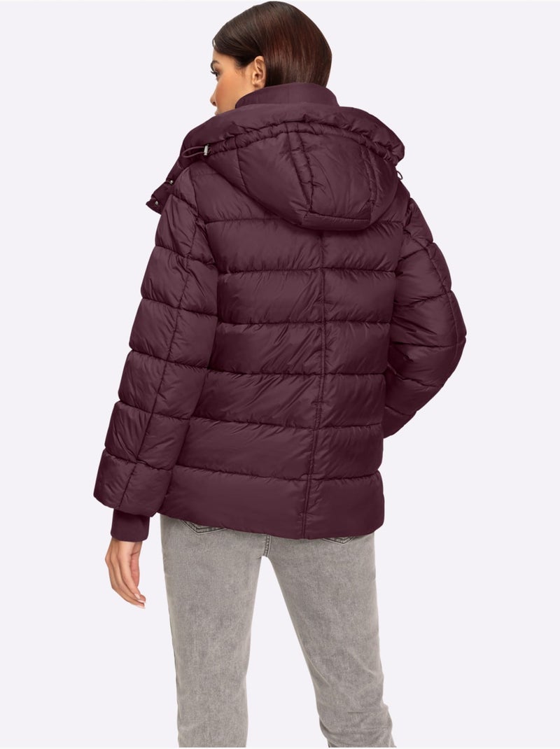 Doudoune Col à Revers Chaud - Taille Standard - Helline Noir Bordeaux - Kiabi
