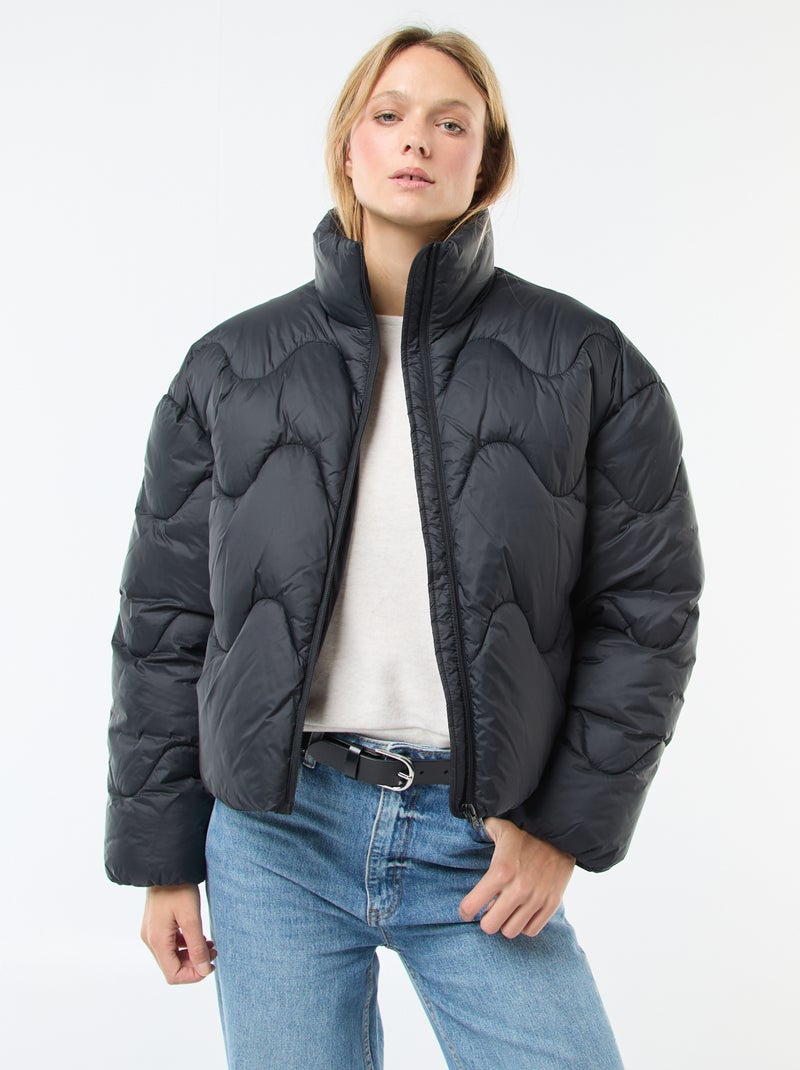 Doudoune courte  avec col montant et poches doublées polaire Noir - Kiabi