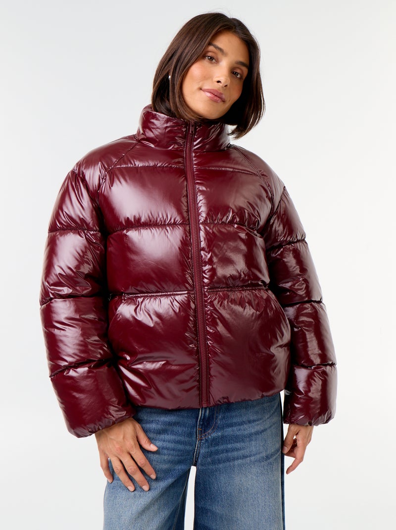 Doudoune courte brillante Marron - Kiabi