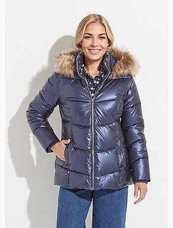 Doudoune courte matelassée à capuche effet métallisé - Afibel