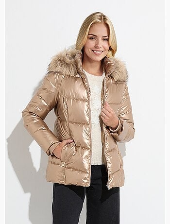 Doudoune courte matelassée à capuche effet métallisé