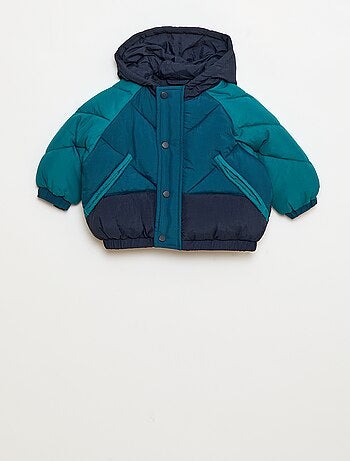 Doudoune déperlante à capuche color bloc