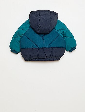 Doudoune déperlante à capuche color bloc