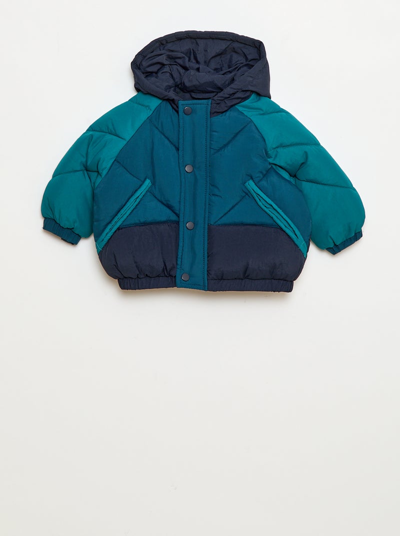 Doudoune déperlante à capuche color bloc Bleu - Kiabi