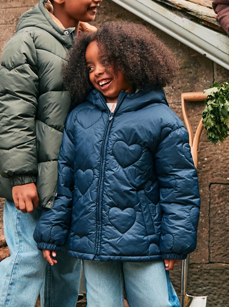 Doudoune déperlante matelassée 'cœur' Bleu - Kiabi