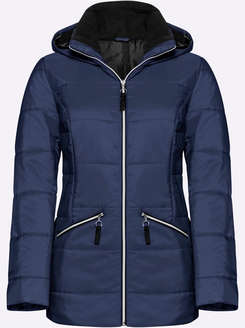Doudoune Empiècement Polaire Au Col - Taille Standard - Moda Vilona Bleu marine - Kiabi
