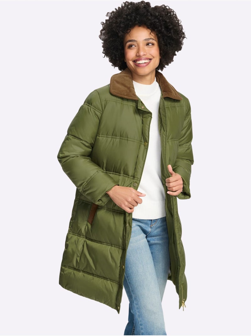 Doudoune empiècements velours - taille standard - helline Vert olive - Kiabi