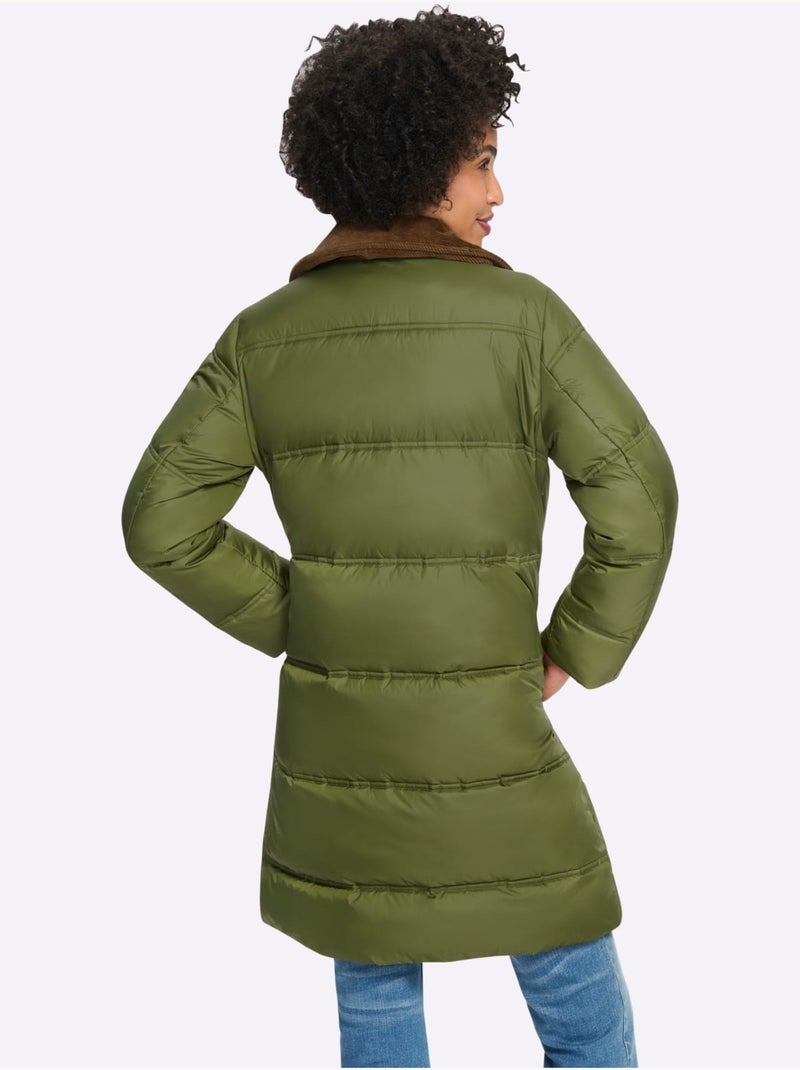 Doudoune empiècements velours - taille standard - helline Vert olive - Kiabi