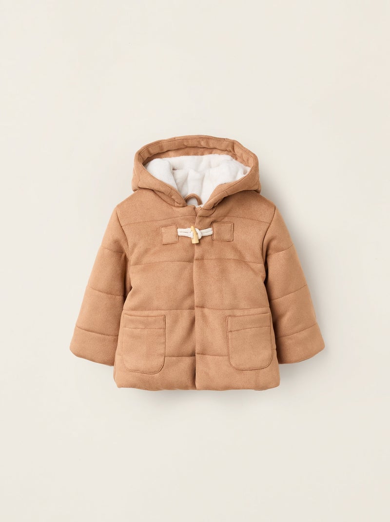 Doudoune en Daim avec Capuche Beige - Kiabi