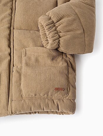 Doudoune en Velours Côtelé à Capuche