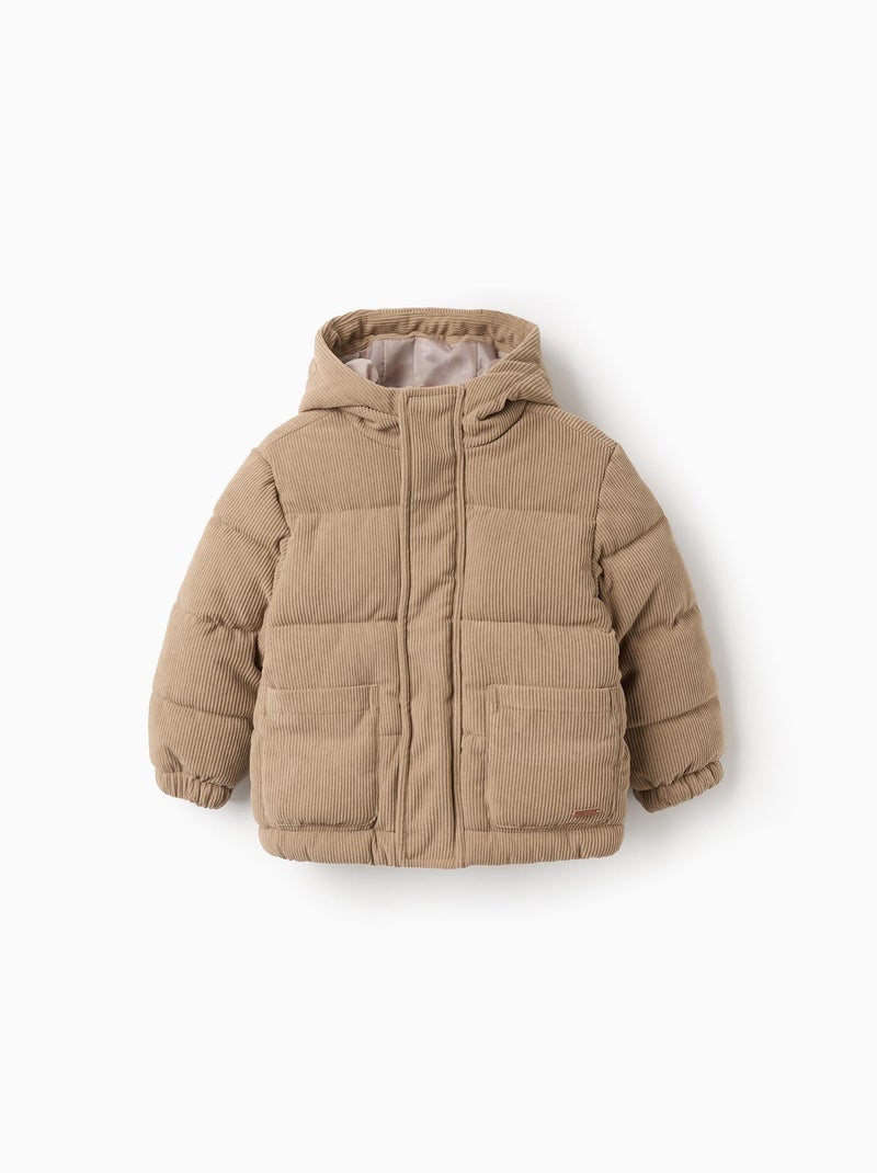 Doudoune en Velours Côtelé à Capuche Beige - Kiabi