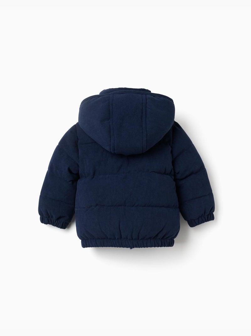 Doudoune en velours côtelé avec capuche amovible Bleu foncé - Kiabi